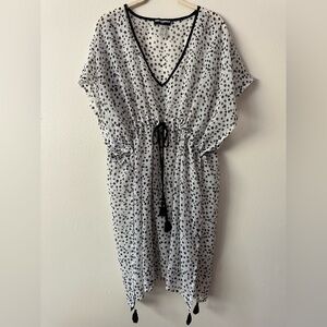 Karl Lagerfeld swimsuit coverup OS. “Scattered Squares” Side-side 31.5” B2H 35”